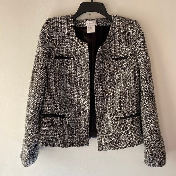 Soft Surroungs Black White Textured Tweed Blazer SZ M Career Professional Office - Picture 1 of 6
